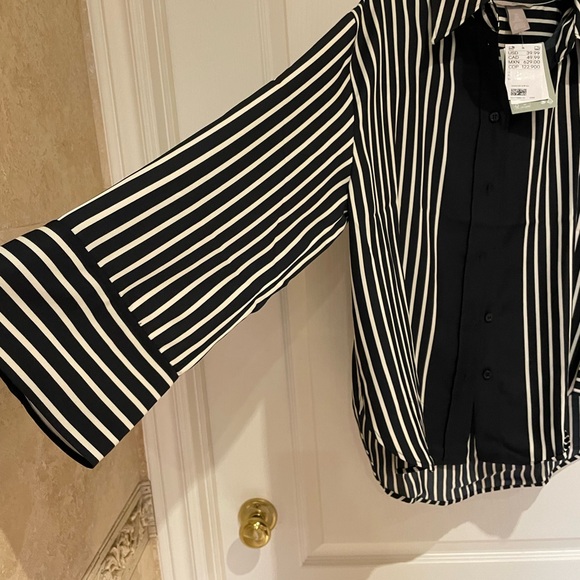 NWT H&M navy white striped oversize woven shirt size small - Picture 7 of 13